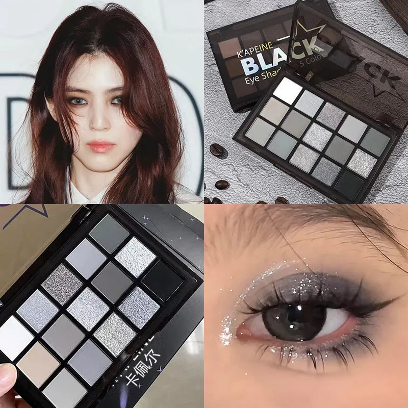 15-colour eye shadow palette with matte and shimmer finishes in smoky earth tones