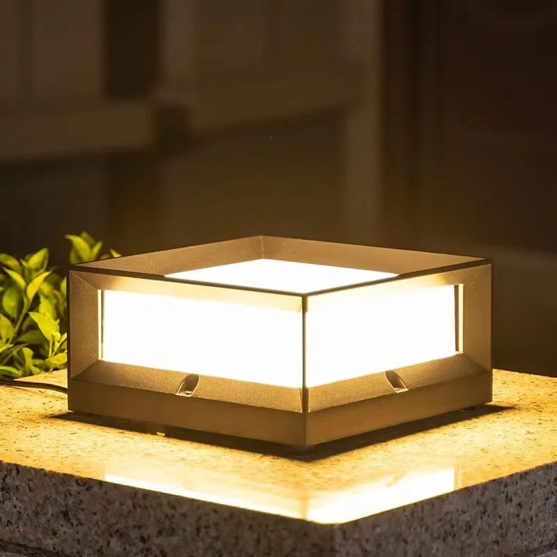 Aluminium solar LED column light for outdoor garden or doorway illumination with IP54 waterproof rating
