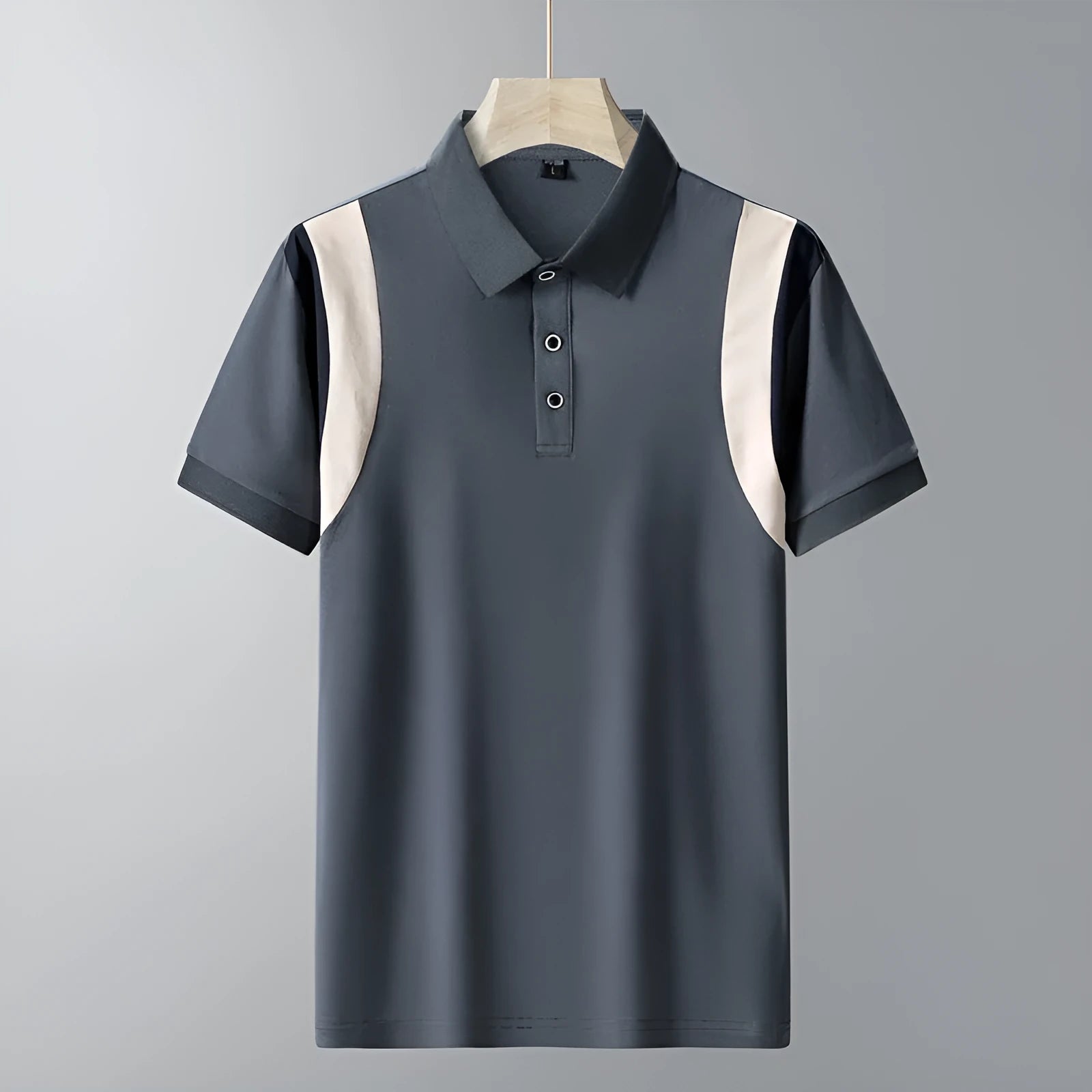 Men's striped cotton short-sleeve T-shirt with lapel collar in loose Korean fit