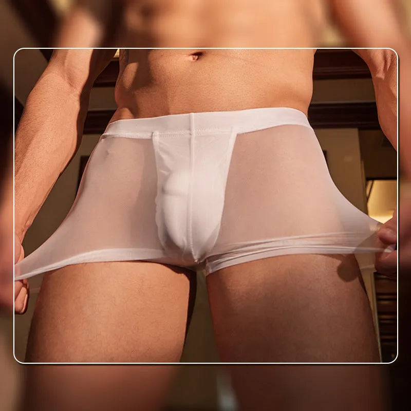 Men's black and white ultra-thin nylon boxer briefs free size breathable underwear