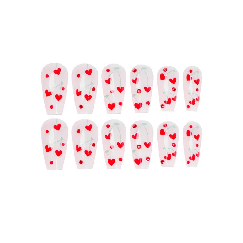 JP1601 French Love Red Diamond small cherry pattern nail art decals set with adhesive glue