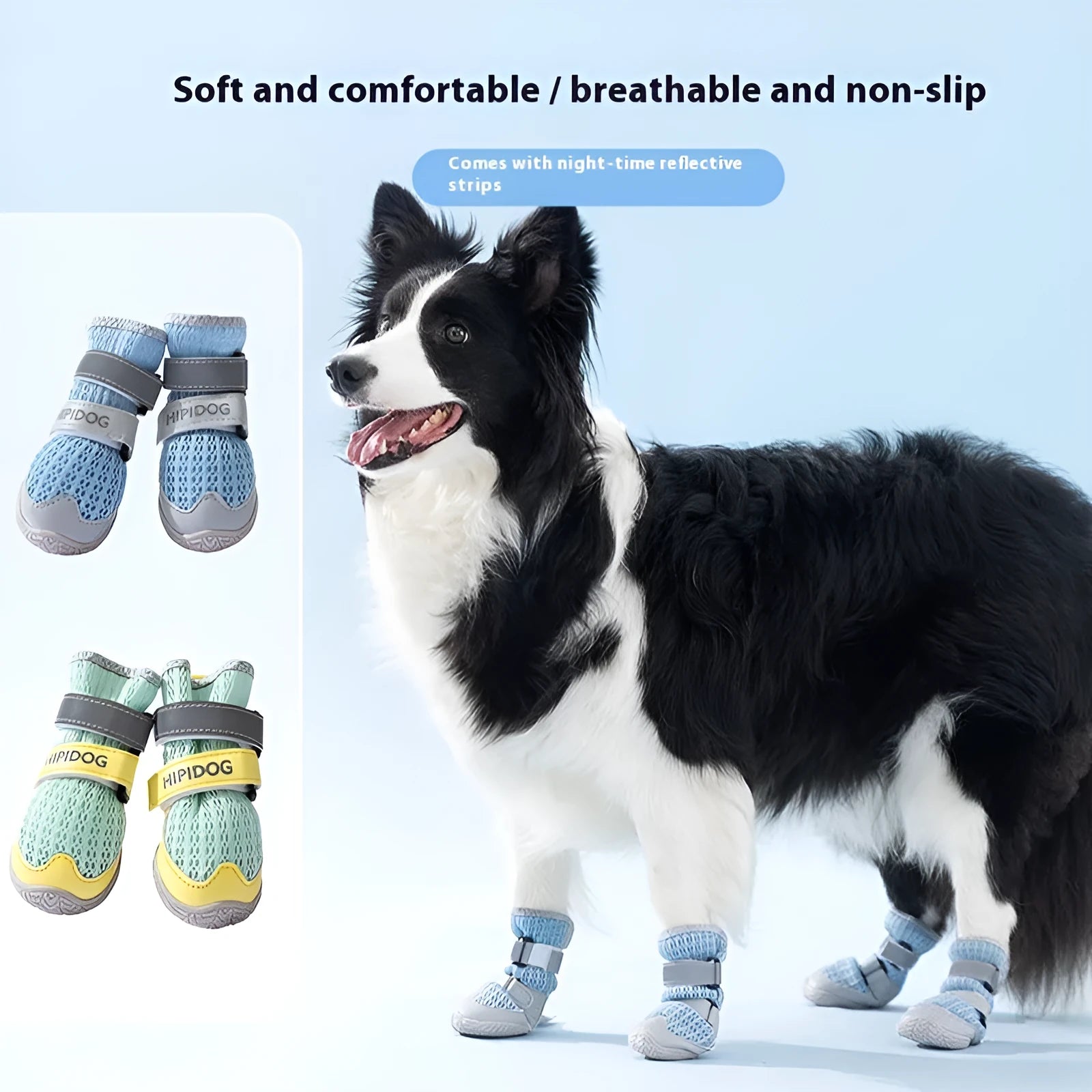 Cartoon style dog shoes in Bondi blue colour made from breathable PU material for summer paw protection