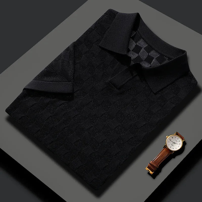 Men's mulberry silk short sleeve lapel sweater in business casual style