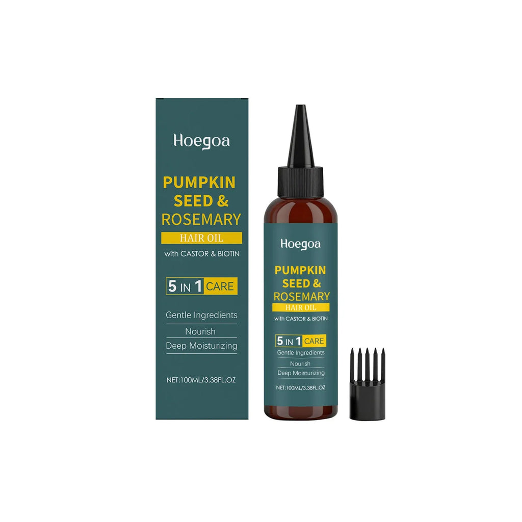 Rosemary essential oil hair care kit showing 100ml bottle with pointed nozzle and hair comb