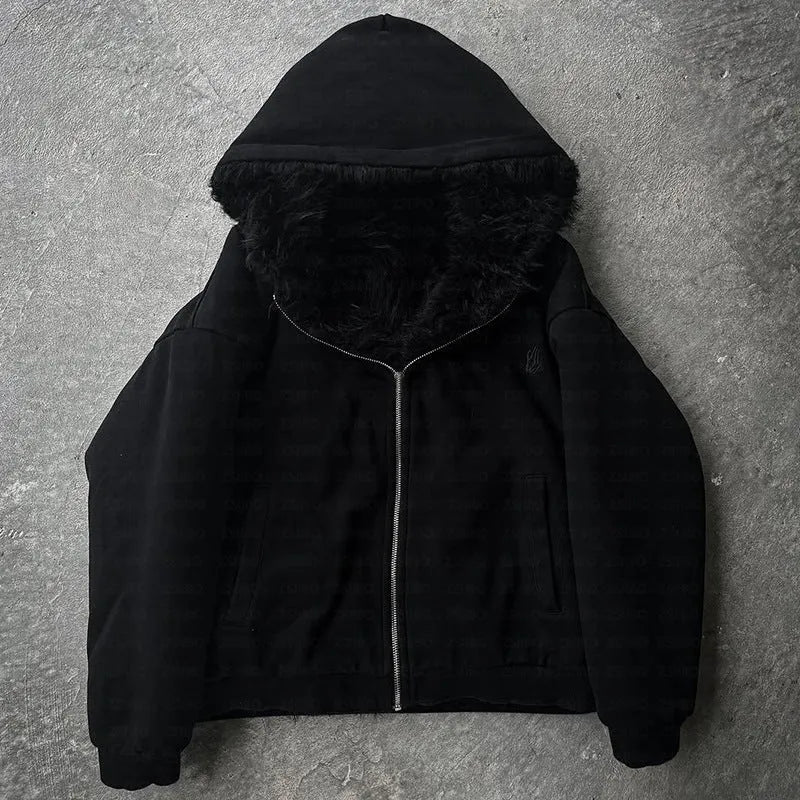 Loose fit polyester coat in black solid colour with long sleeves and cardigan style