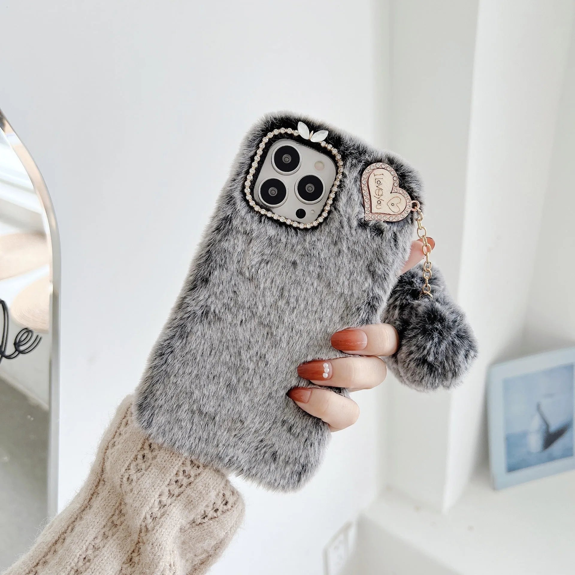 Winter plush solid colour back cover for iPhone 11 in pink