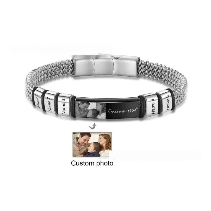 Men's titanium steel lettering bracelet with leather rope band and heart-shaped beads
