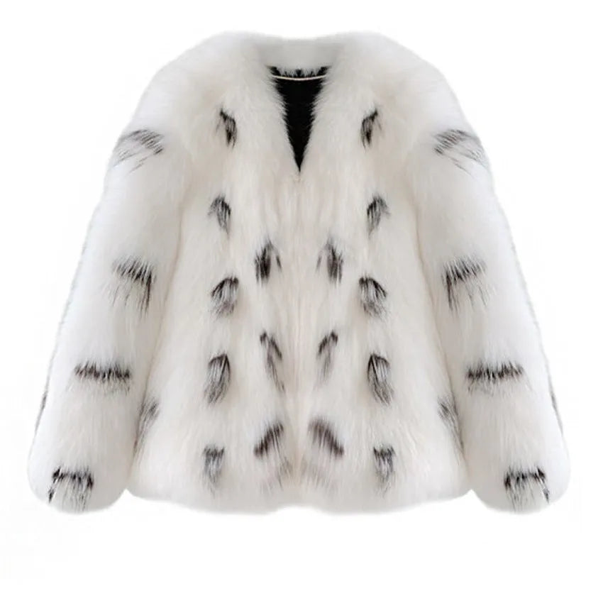 Black and white women's plus size faux fur coat in Korean street fashion style with short length