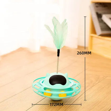 Pink cat tumbler turntable toy with self-hi stick measuring 17x10cm