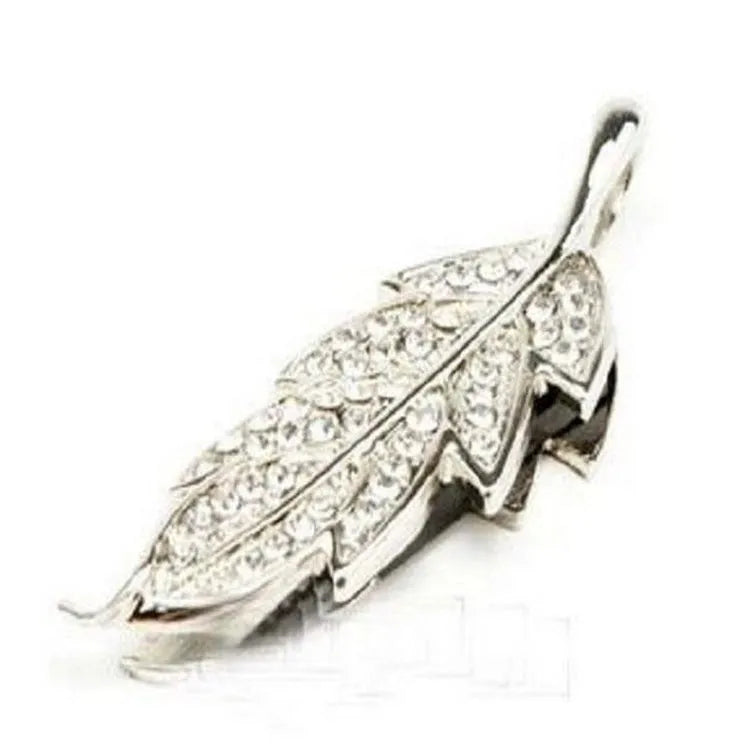 Silver metal maple leaf shaped USB flash drive with decorative crystal jewellery design
