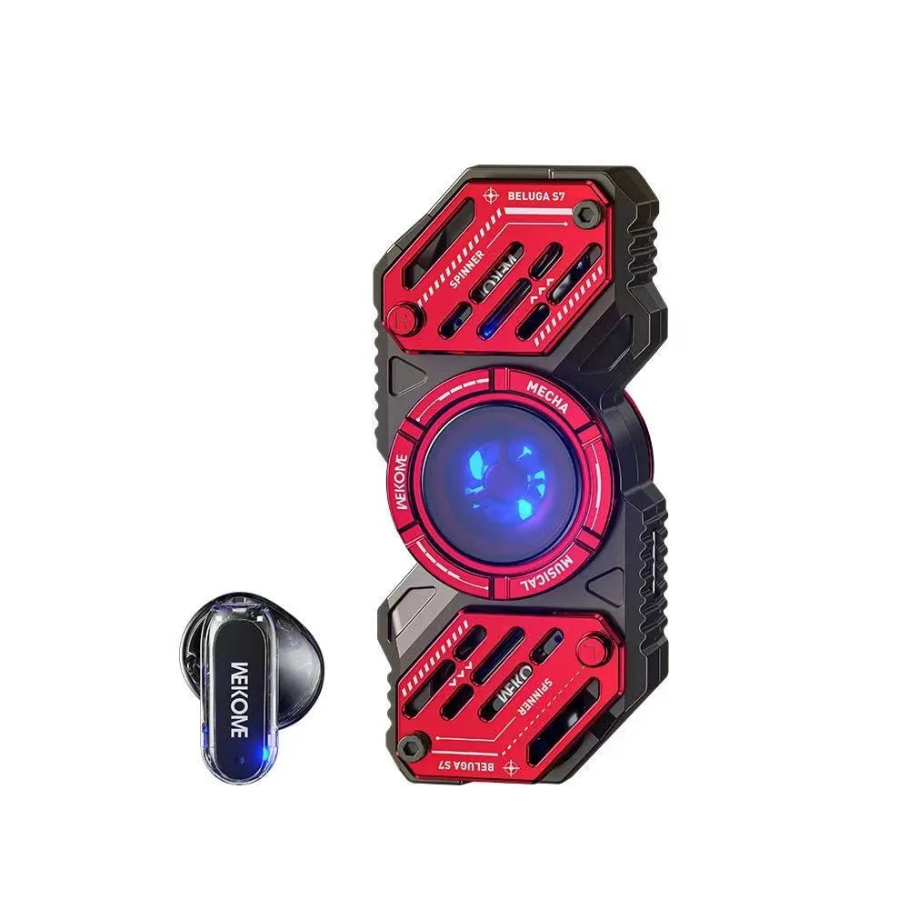 Red zinc alloy Bluetooth earphones S7 model with metal gyro headset and semi-in-ear design