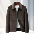 Men's slim fit lapel casual coat in Vinylon fabric, shown in dark blue colour.