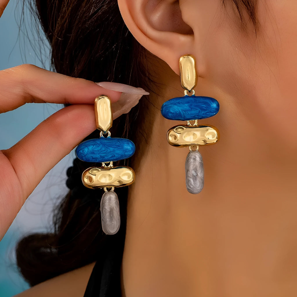 Zinc alloy geometric stud earrings with electroplated finish for women