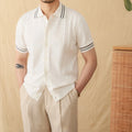 Cotton blend short sleeve polo shirt with lapel collar in apricot colour