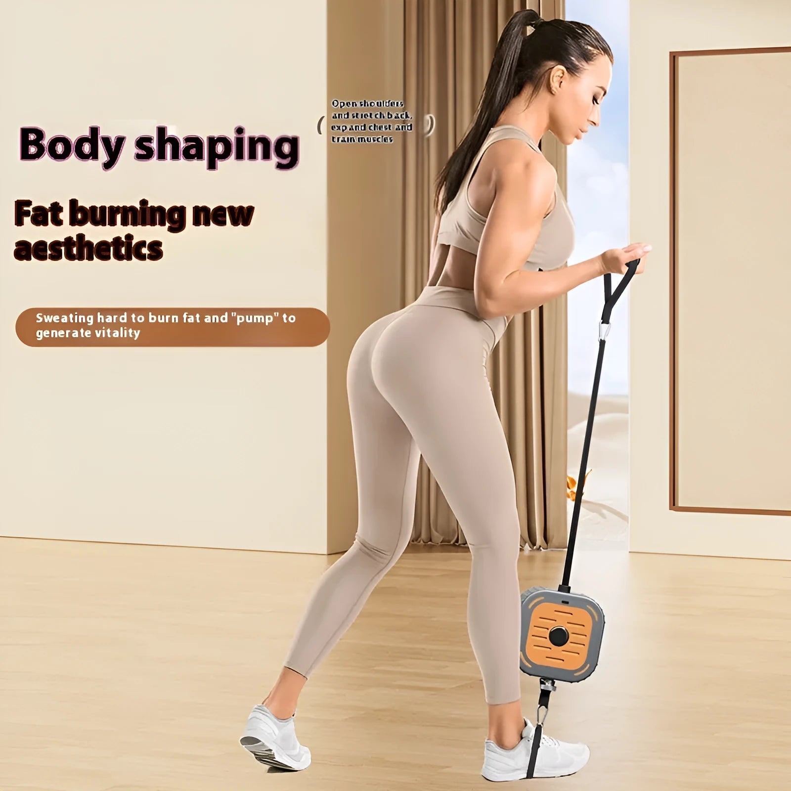 Power pump chest expander with adjustable resistance in vibrant orange on white background