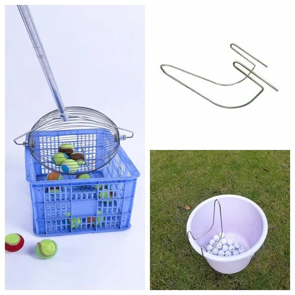 Metallic stainless steel golf ball picker tool on putting green