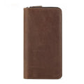 New long genuine leather wallet for men in brown solid colour retro style
