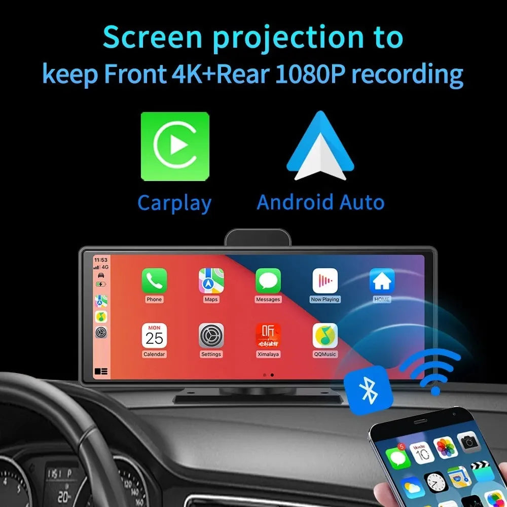 10.26-inch touch screen car DVR with dual camera recording system