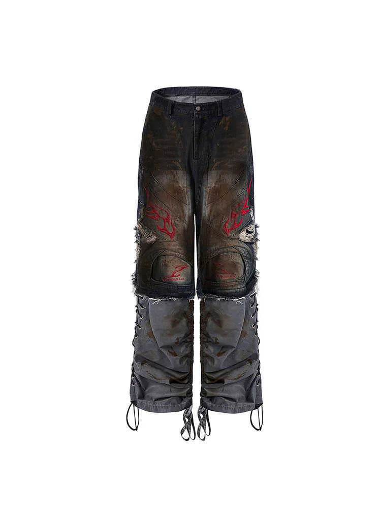 Men's wide leg retro jeans with detachable trousers legs in mid-high waist denim