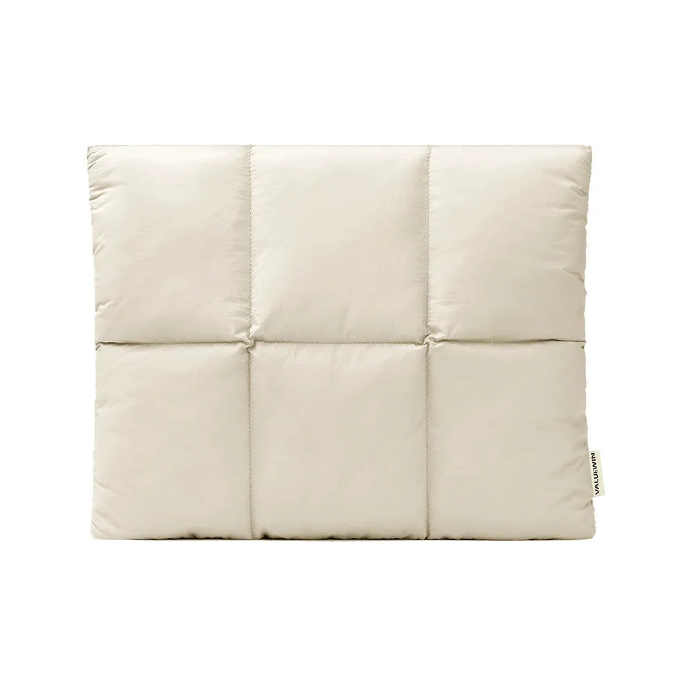 Soft fluffy polyester laptop sleeve in black or khaki with retro sewing details for 13 to 15.6 inch laptops