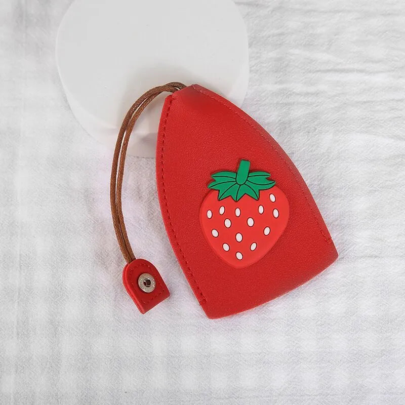 Cartoon pull-out car key case in PU leather with various design options including cactus, rabbit, and fruit themes