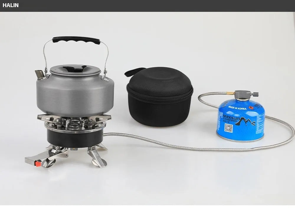 Silver stainless steel portable split stove with copper fittings and 100cm hose for outdoor cooking