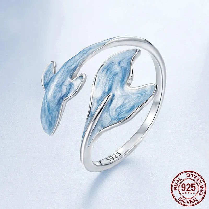 S925 sterling silver adjustable guppy fish open ring women's jewellery fresh style