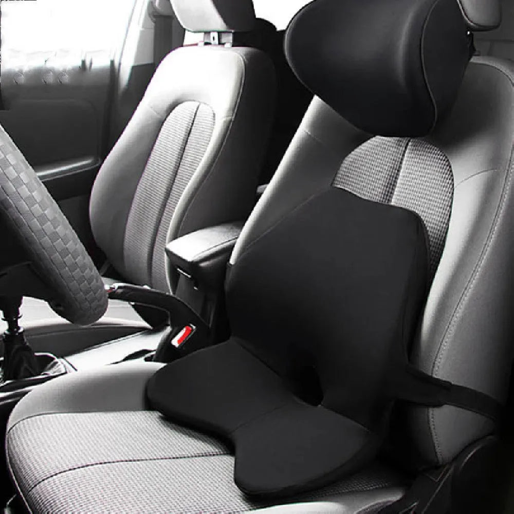 Car seat memory foam waist cushion and headrest set in beige colour