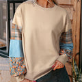 Women's plaid stitching long-sleeved top in apricot colour with loose Japanese Korean casual style