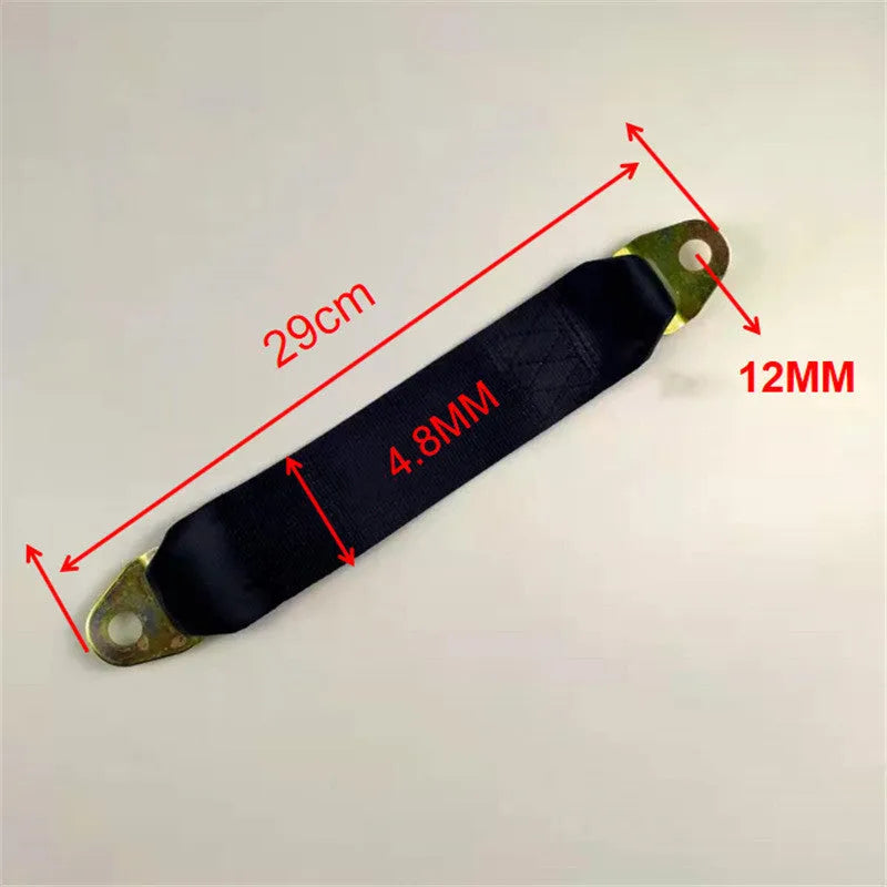 Polyester door latch and stop belt kit with fixing screws and nuts for vehicle doors.