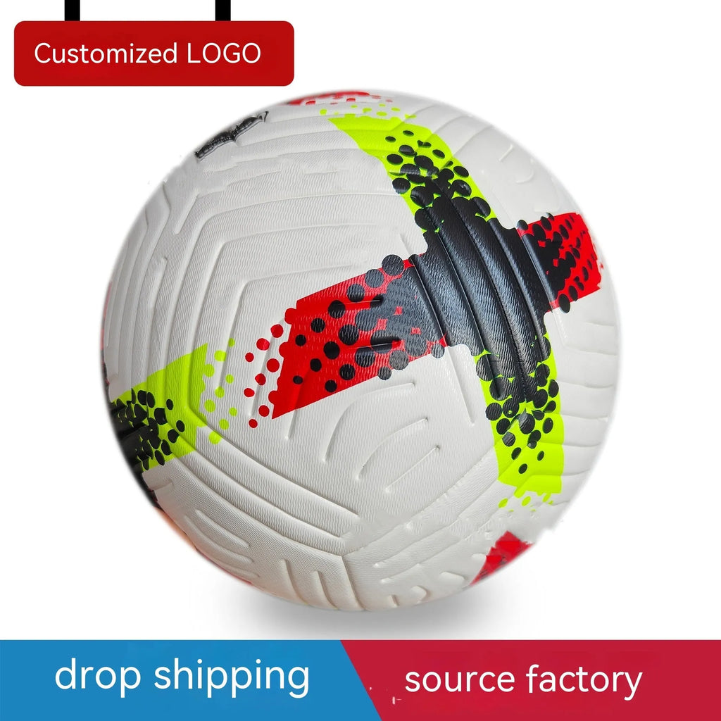 Fluorescent green size 5 PU football with seamless thermal adhesive patch construction for club and league training