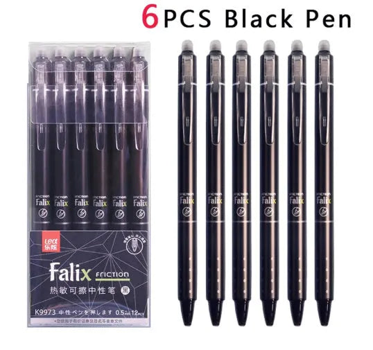 Blue and black erasable gel pen with 0.5mm stainless steel nib for student writing