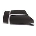 Black ABS carbon fibre pattern armrest protective cover set for car centre console, three pieces shown.