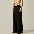 Men's black vertical tube wide-leg casual trousers showing straight-leg silhouette and mid waist design