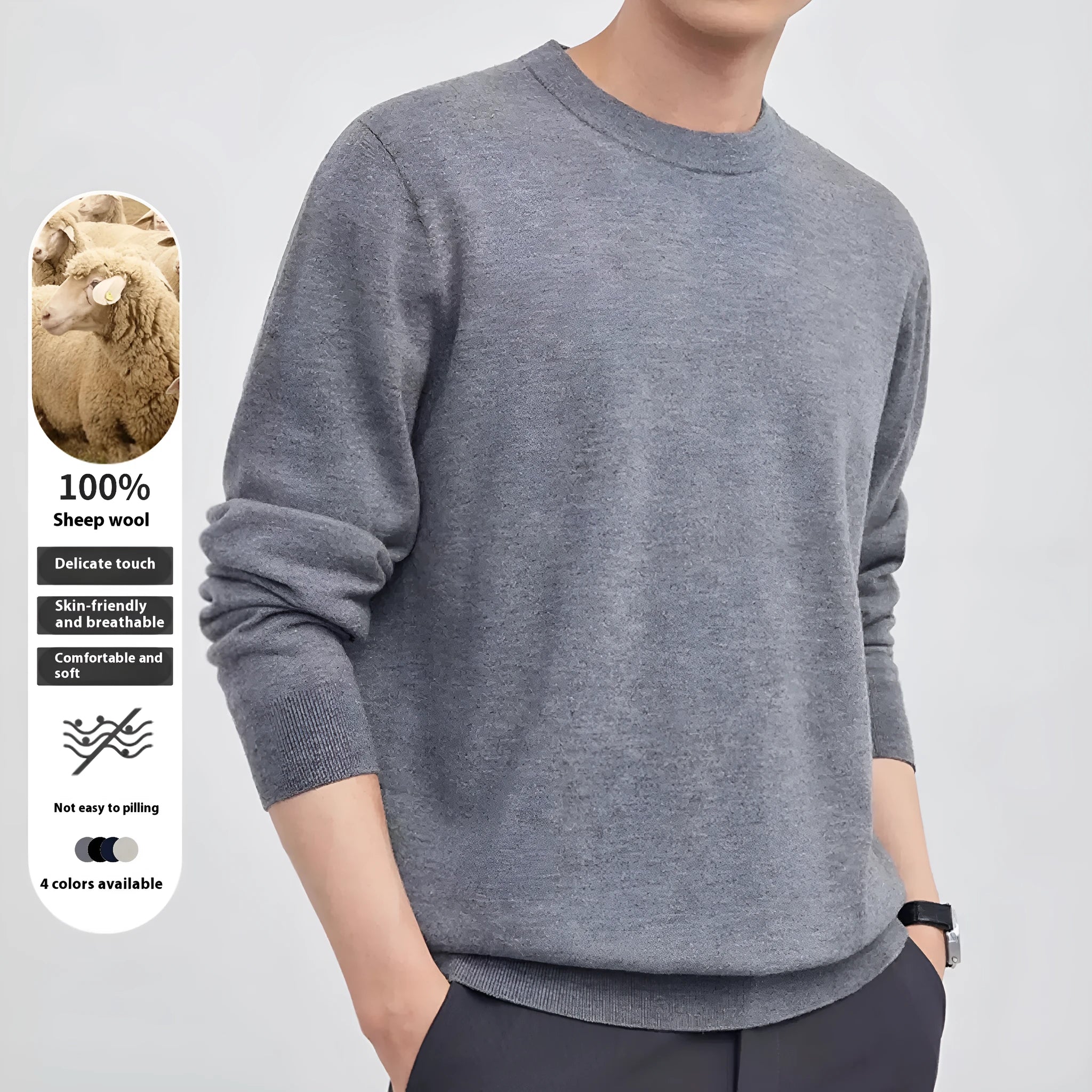 Men's standard wool pullover sweater in regular fit for business casual autumn winter wear