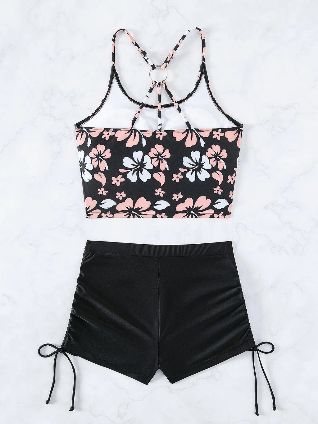Women's nylon high waist floral backless bikini set in colour FP45BK, sizes S to XL