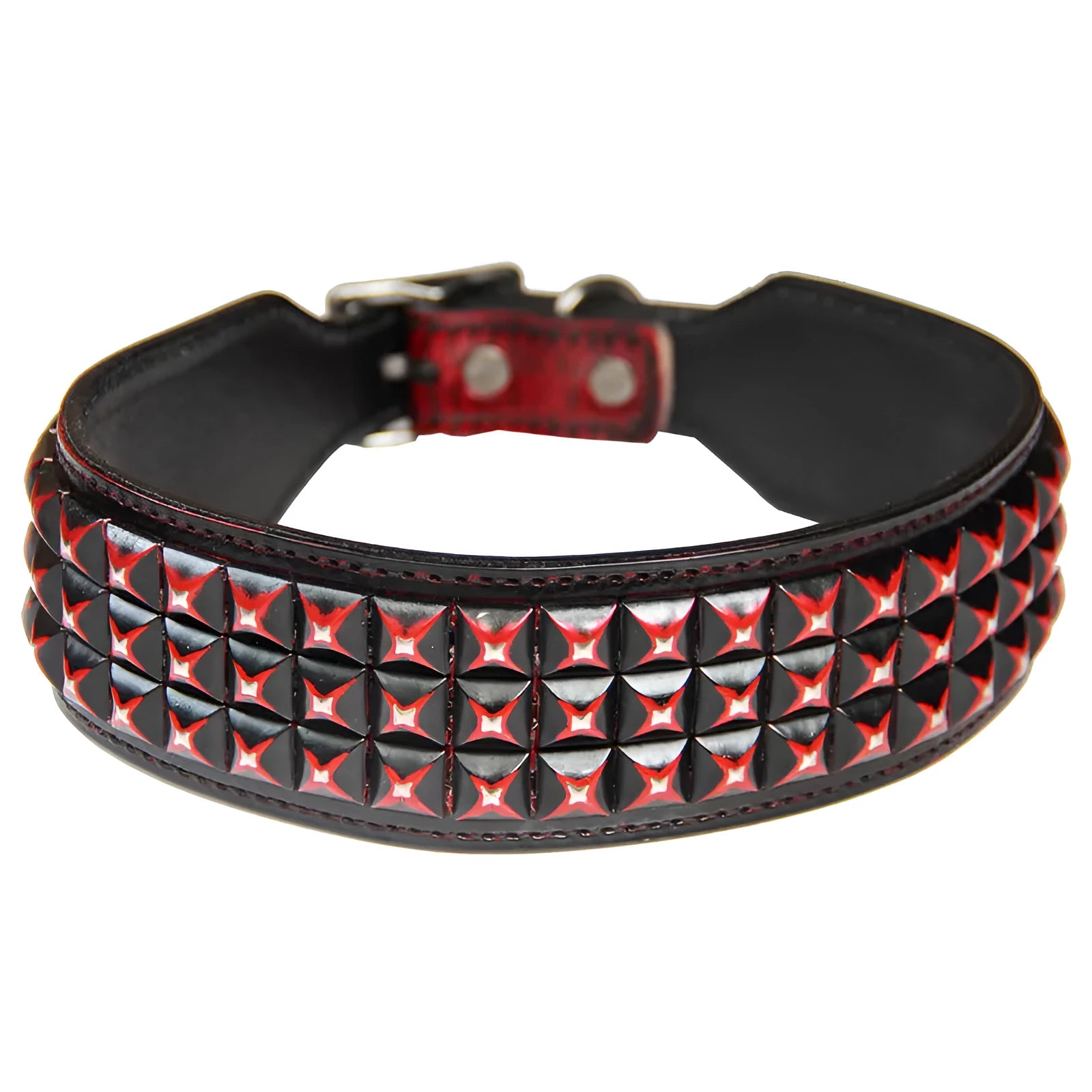Leather dog collar with metal rivets in dark red colour for large breeds