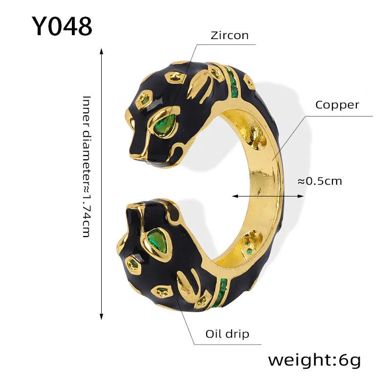 Women's copper geometric open ring with black electroplated cheetah pattern, shown in size 7.