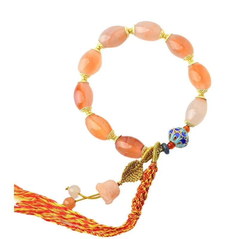 Agate Tibetan bracelet with lily motif, flower and geometry shape, unisex national style, Z009 colour