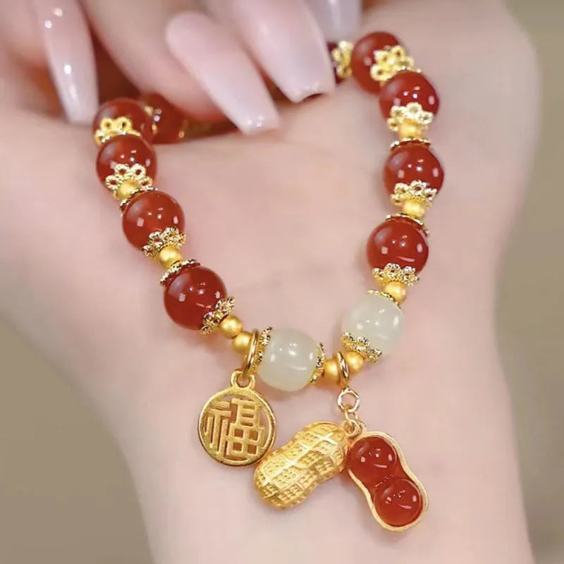 Chinese style glass bamboo leaf bracelet for women with manual craft details.