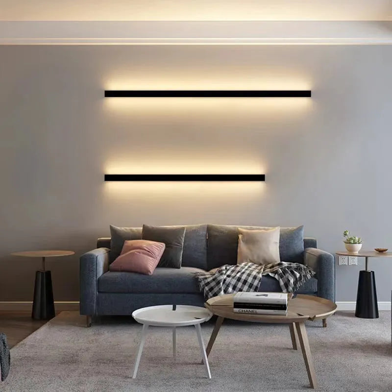 80cm long black aluminium LED strip wall lamp with a PC shade and touch colour control.