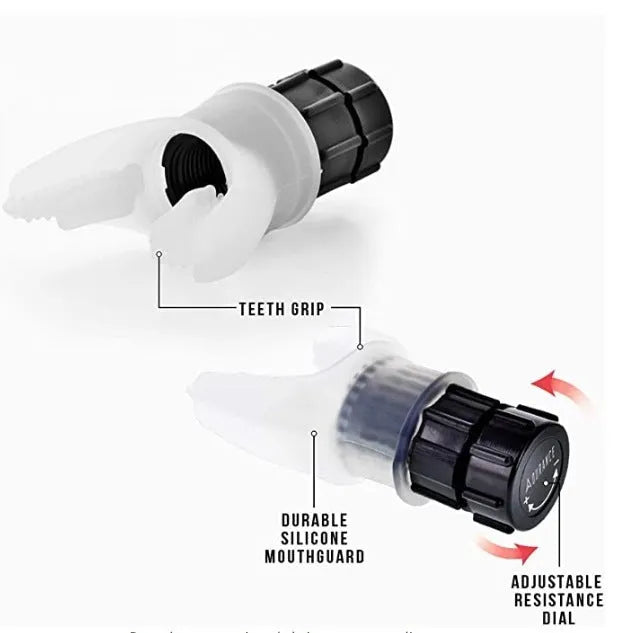 Breathing trainer respirator with adjustable resistance in white and black silicone