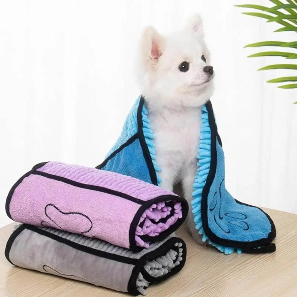 Blue quick-dry microfiber pet bath towel measuring 62 by 23 cm for dog and cat drying