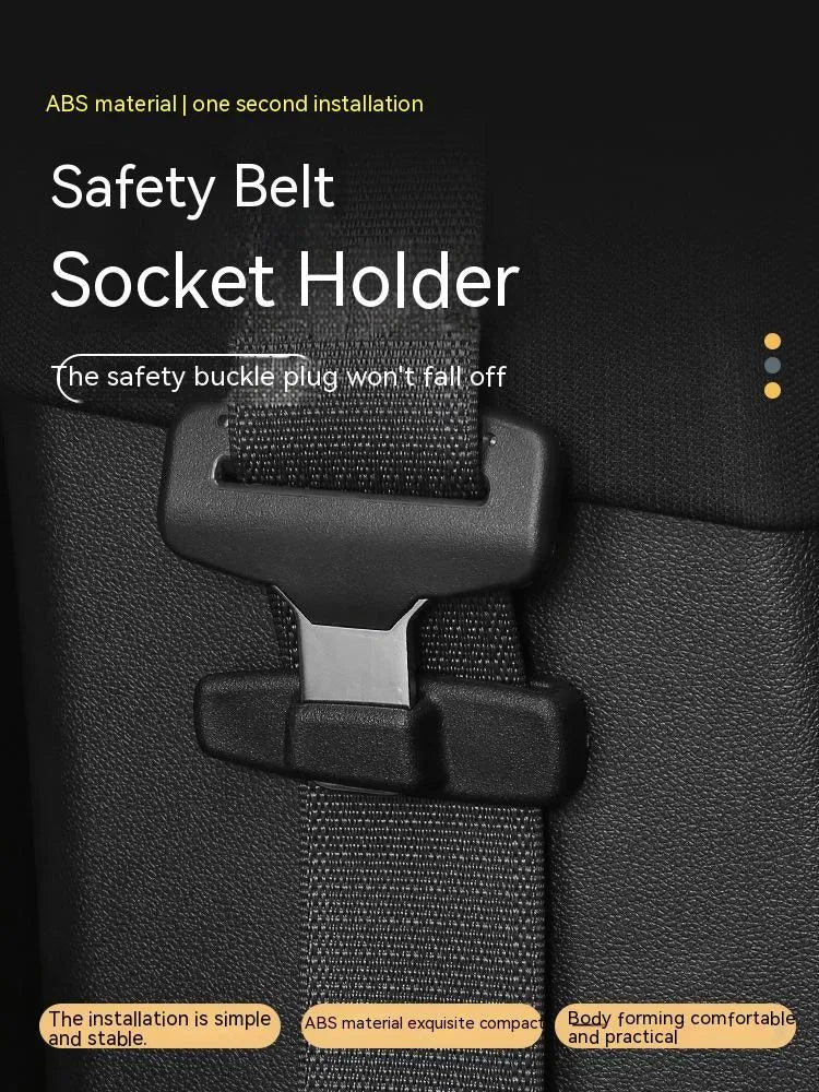 Black ABS plastic car seatbelt stopper clips preventing automatic retraction