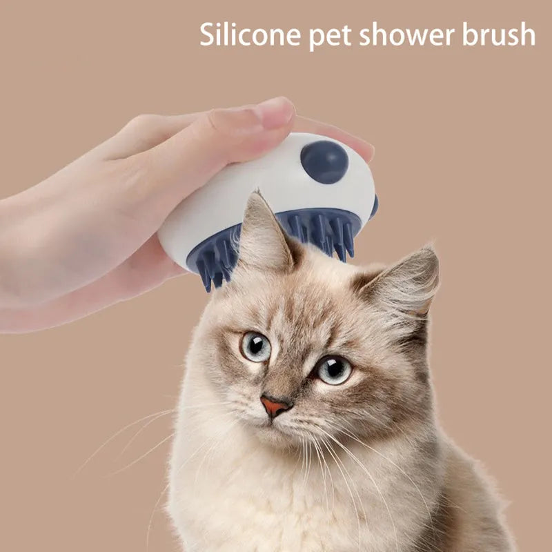 Panda-shaped silicone pet bath brush with soft bristles for cleaning cats and dogs.
