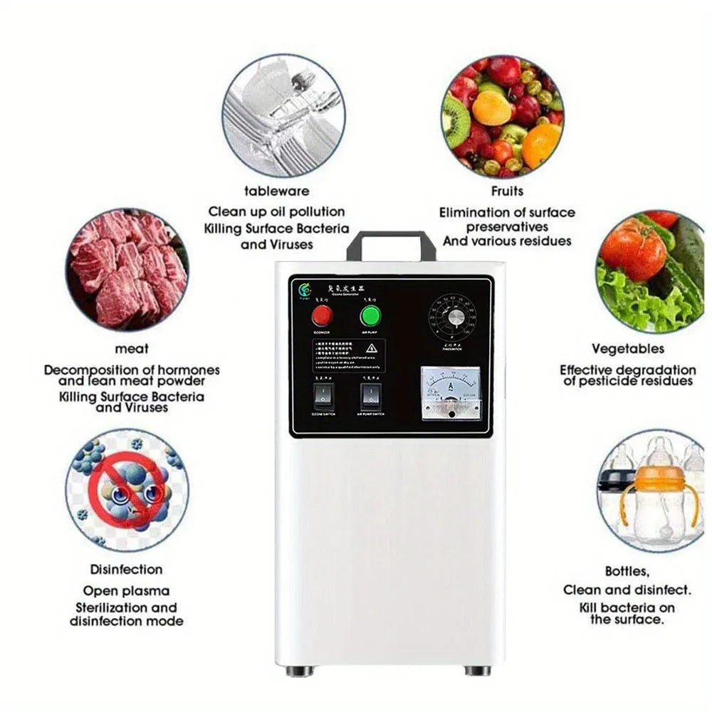 White and stainless steel ozone generator for fruit and vegetable treatment with 20g/h output