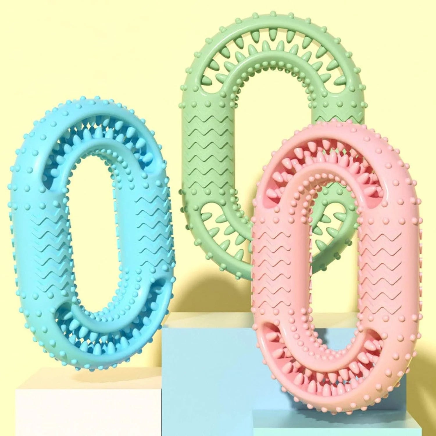 Blue O-ring shaped dog chew toy for aggressive chewers and dental care.