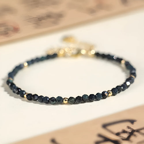 3mm blue tourmaline gemstone spacer bead bracelet for women