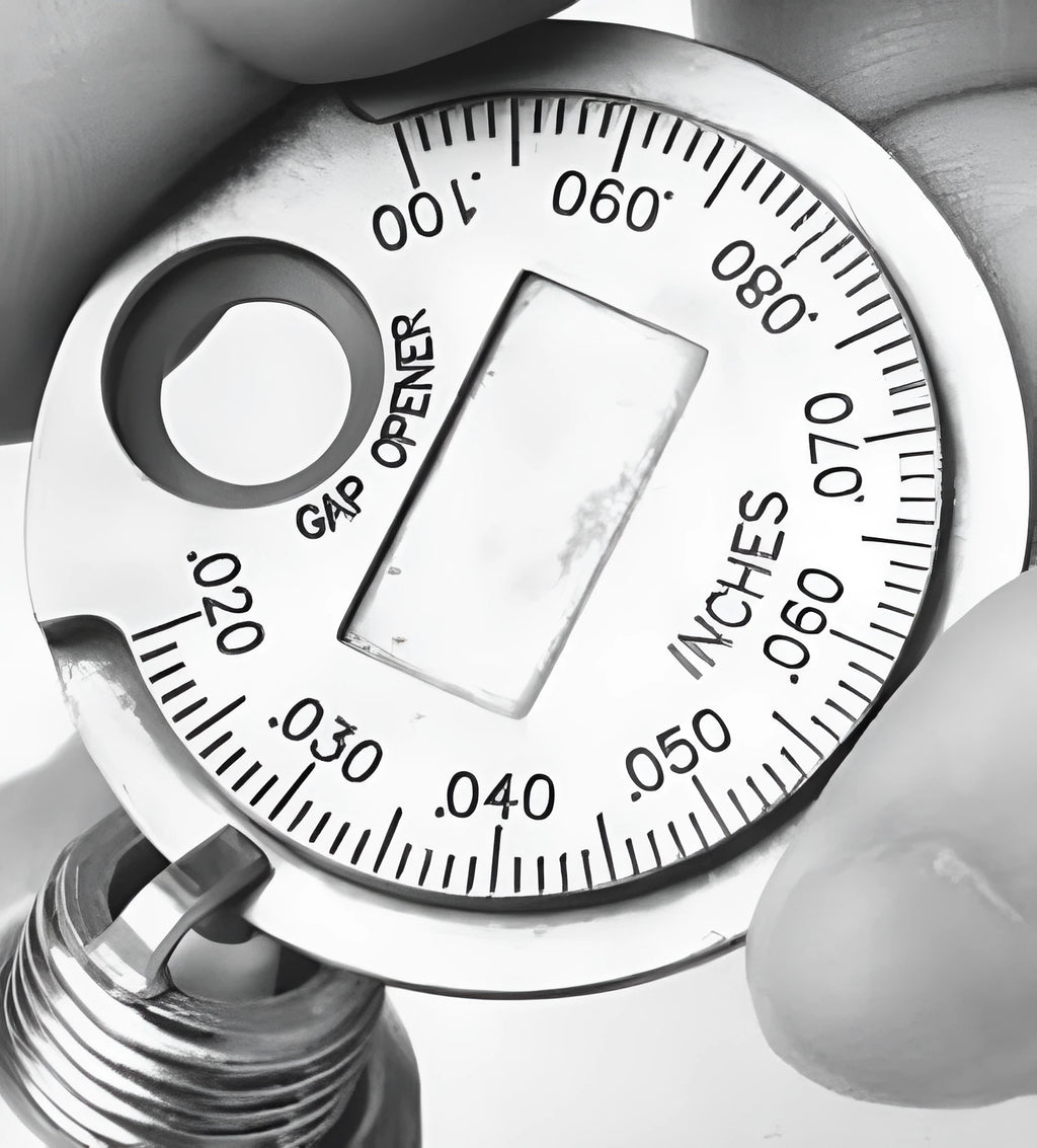 Round zinc alloy spark plug gauge with dual metric and inch scales