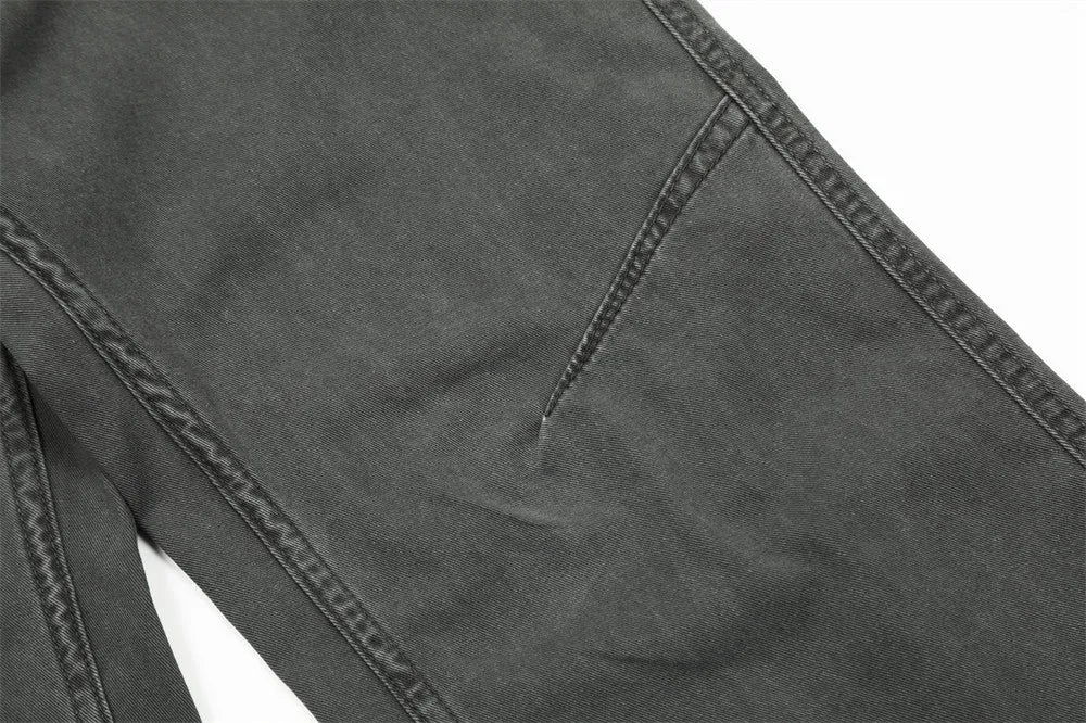 Men's loose casual cotton denim work trousers in black, dark green, and smoky gray, sizes S to XXL